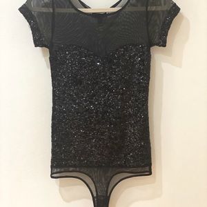 bebe Mesh Yoke Sparkle Bodysuit New With Tags